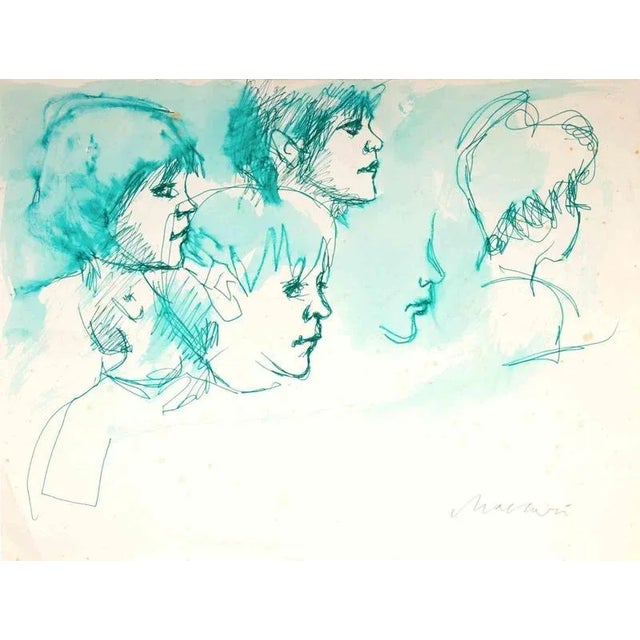 Modern Mino Maccari, Portraits, 1960, Ink and Watercolor For Sale - Image 3 of 3