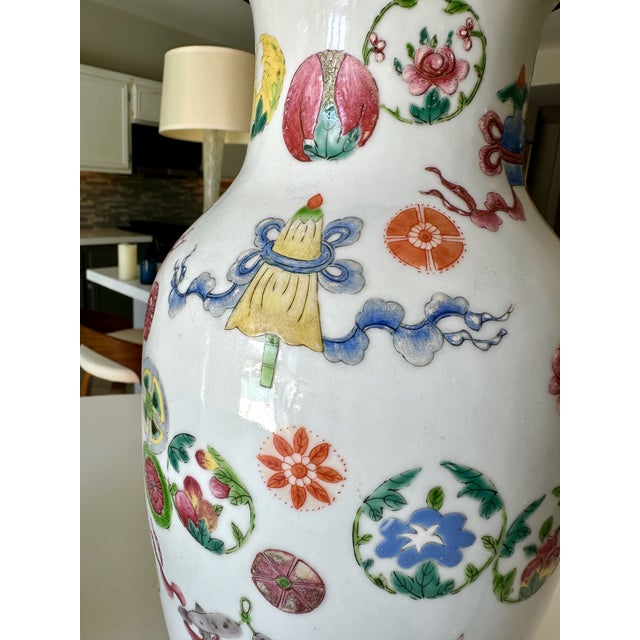 Pair 19th Century Chinese Marbro Famille Rose Porcelain Table Lamps For Sale - Image 9 of 18