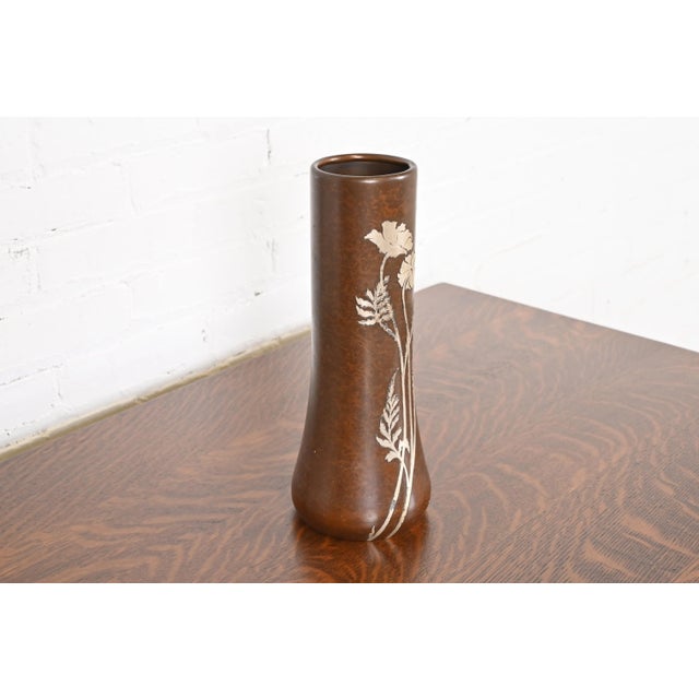 Heintz Art Metal Shop Heintz Arts & Crafts Sterling Silver on Bronze Large Vase For Sale - Image 4 of 12