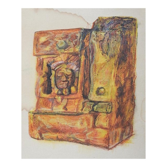 Mid 20th Century Distressed Painting of Mayan Artifact For Sale