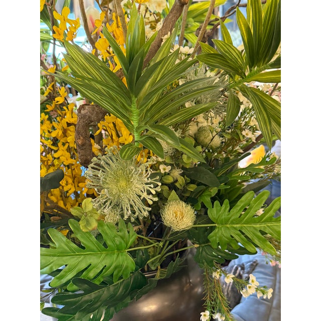 Cream Sculptural Magnolia + Forsythia Silk Botanical Arrangement For Sale - Image 8 of 12