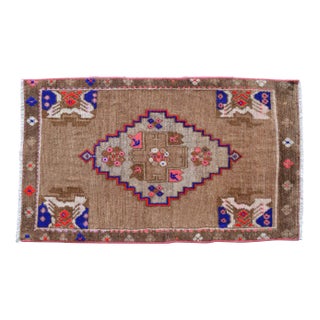 Small Turkish Rug Hand Knotted Faded Entryway Mat Bath Rug Kitchen Rug - 18'' X 30'' For Sale