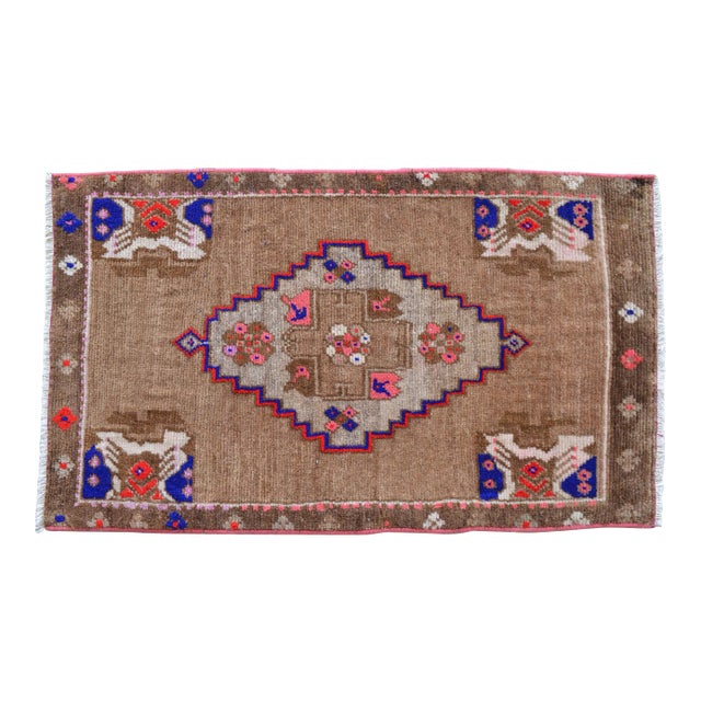 Small Turkish Rug Hand Knotted Faded Entryway Mat Bath Rug Kitchen Rug - 18'' X 30'' For Sale