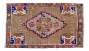 Small Turkish Rug Hand Knotted Faded Entryway Mat Bath Rug Kitchen Rug - 18'' X 30''