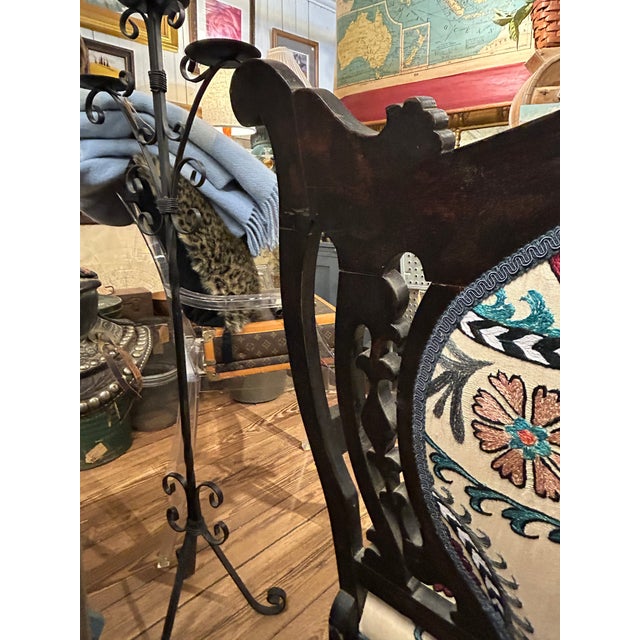 Antique Victorian Style Carved Mahogany Loveseat With Suzani Textile Upholstery For Sale - Image 13 of 18