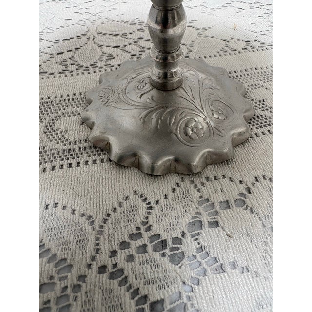 Midcentury Floral Rose Etched Metal Pedestal Tray For Sale In Sacramento - Image 6 of 10