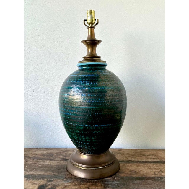 Mid-Century Modern Vintage MCM Glazed Ceramic Lamp For Sale - Image 3 of 10