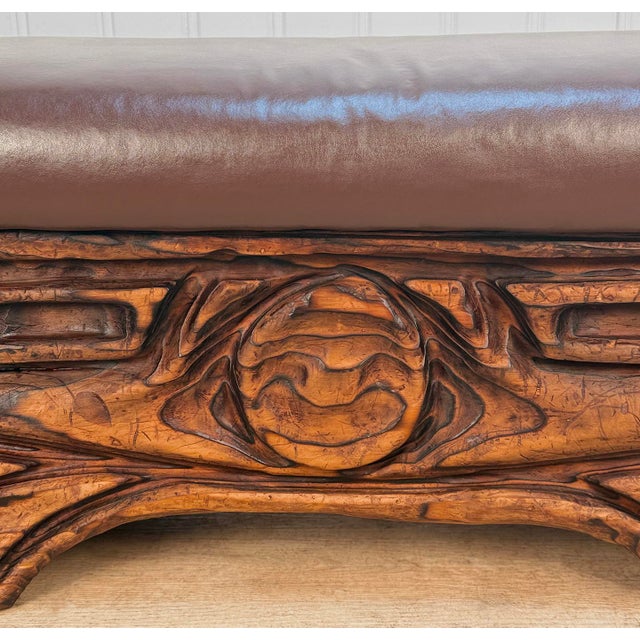 Brown Vintage Witco Tiki Carved Wood Bench For Sale - Image 8 of 11