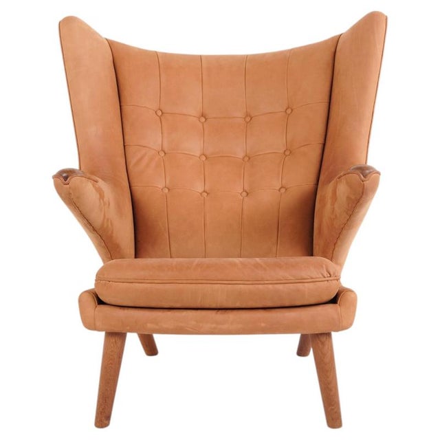 AP19 Papa Bear Chair in Cognac-Coloured Nubuck Leather by Hans J. Wegner for AP Stol, 1960 For Sale - Image 11 of 11