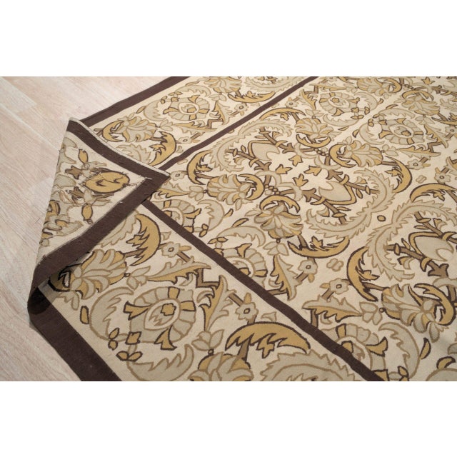 9x12 Vintage Aubusson Flat Weave Wool Rug, Beige Renaissance Scroll For Sale - Image 4 of 11