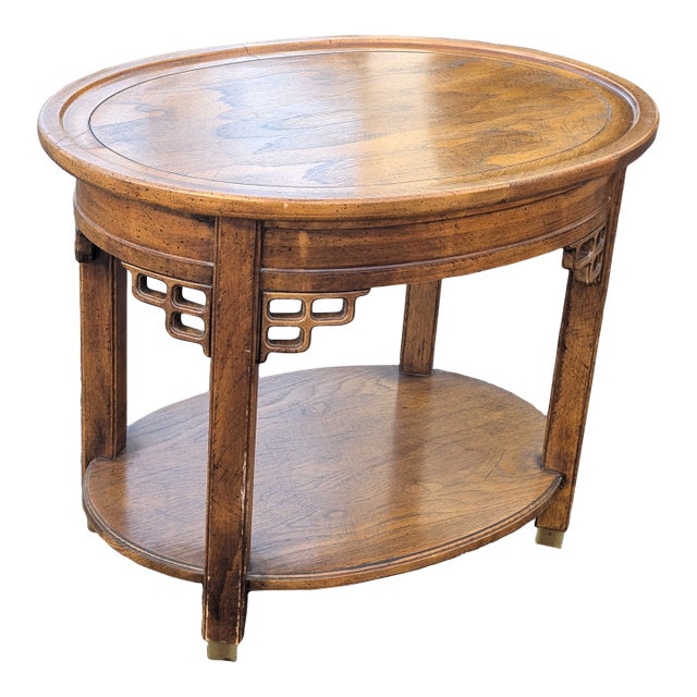 Brandt 1970s Asian Inspired Vintage Oval Two-Tier End Table For Sale