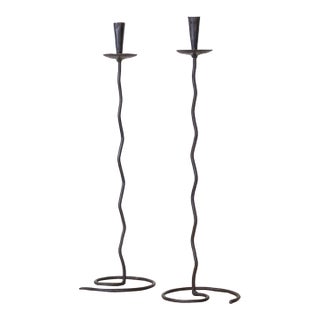 1950s Tall French Iron Wavy Candlestick For Sale