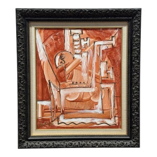 Vintage Abstract Oil Painting on Canvas Signed by a Modernist Art For Sale