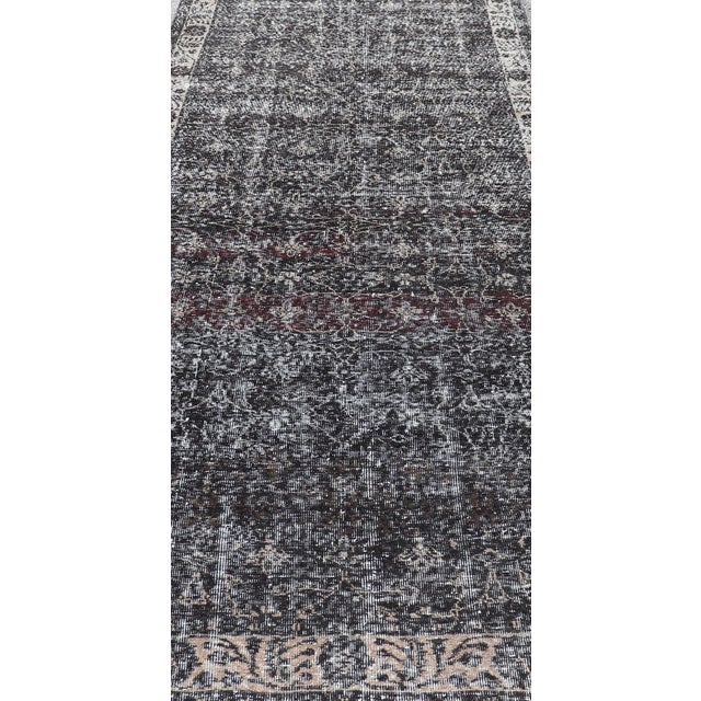 Traditional Over Dyed Gallery Oushak With All-Over Floral Design in Charcoal, Cream & Grays For Sale - Image 3 of 15