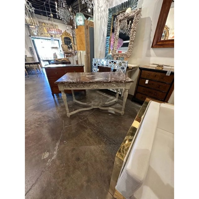 Traditional 19th Century French Louis XVI Carved and Painted Center Table For Sale - Image 3 of 8
