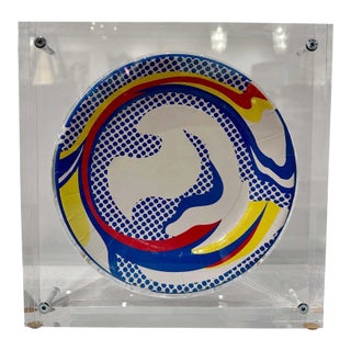 Roy Lichtenstein "Paper Plate" Original Encased in Heavy Custom Lucite Block For Sale