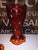 American Pair of Nortec Vases Le Smith Amberina Glass Red Orange Amber 1900's Iridescent Star For Sale - Image 3 of 3