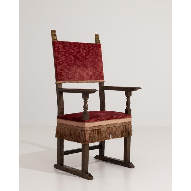 18th Century French Renaissance Style Throne Chair with Upholstery Red Burgandy For Sale - Image 15 of 15