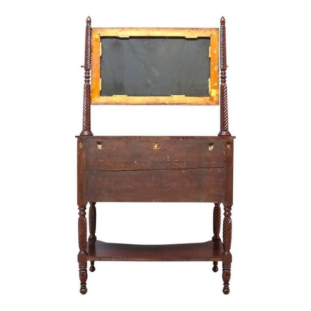 Early 19th Century Sheraton Carved Mahogany 3 Drawer Dressing Table With Barley Twist Legs & Mirror For Sale - Image 15 of 16