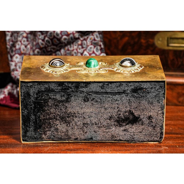 Stunning Cabochon Gemstone Antique Victorian Domed Brass Metal Desk Casket Box Home Decor For Sale - Image 13 of 14