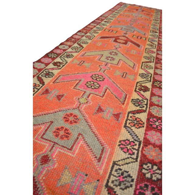 Burnt Orange Tribal Motifs Hand-Knotted Kurdish Runner Hallway Rug Kitchen Decor - 2’9” X 12’6 For Sale - Image 8 of 12