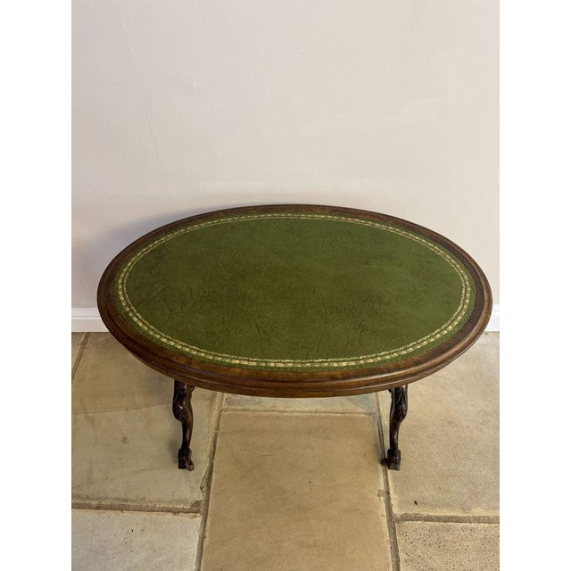 Antique Victorian Walnut Oval Writing Table with Leather Top, 1860 For Sale - Image 6 of 7