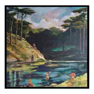 The Boys at the River" — Large Figurative Nude Painting, 36" X 36" For Sale