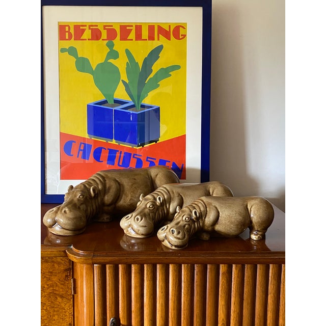 1950s 1950s Mid-Century Set of 3 Ceramic Hippos, Zaccagnini Italy For Sale - Image 5 of 12