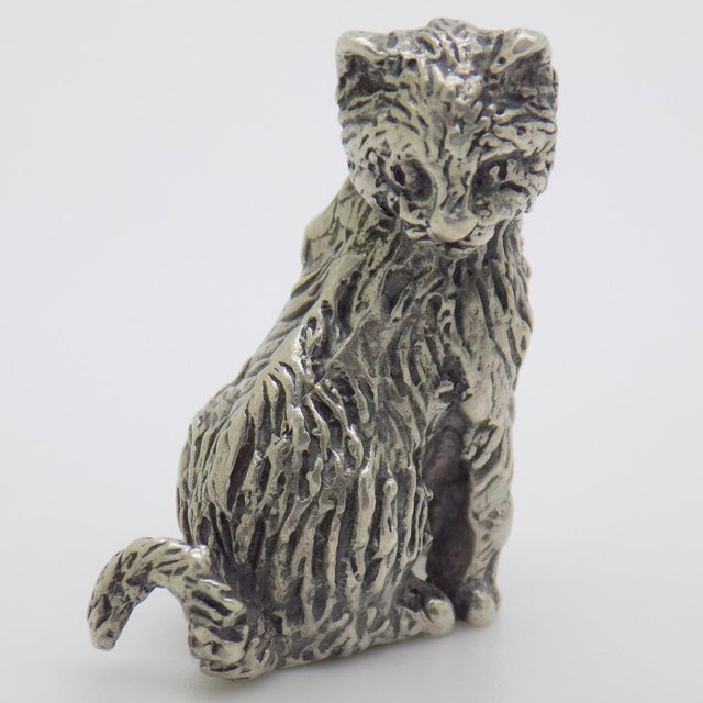Vintage Italian Handmade Genuine Silver Sitting Cat Figurine, 1970s For Sale - Image 3 of 13