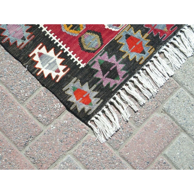 Ruby Red 1960s Vintage Turkish Handmade Kilim Rug - 31"x61" For Sale - Image 8 of 10