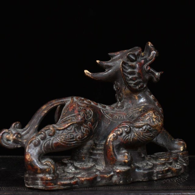 1930s Bronze Mythical Beast Sculpture, Guardian Lion or Pixiu For Sale - Image 5 of 10