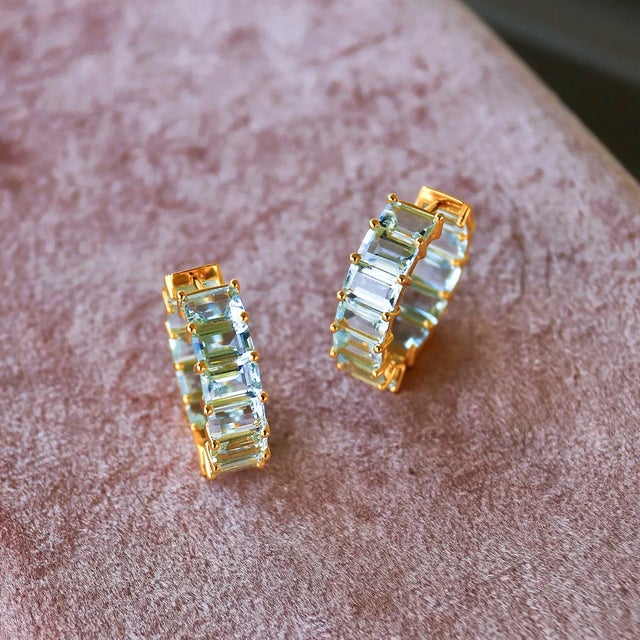 Sky Blue Nina Zhou 20ct Natural Aquamarine Inside-Out Hoop Earrings in 14k Yellow Gold - a Pair For Sale - Image 8 of 8