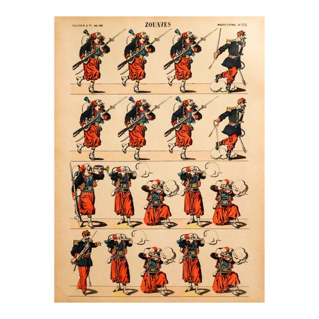 1880s - 1890s French Military Print - Imagerie d'Épinal #114 - Zouaves For Sale