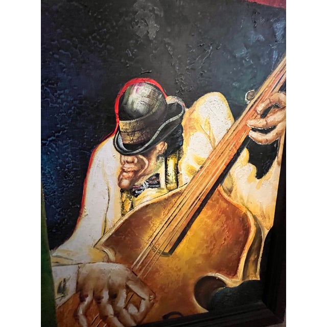 Vintage Expressionistic Mid 20th Century Oil Painting of Jazz Musicians Bass Fiddle, Trumpet Signed by Listed Artist M. Harold (1935-2012jAmerican For Sale - Image 4 of 6
