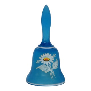 Westmoreland Daisy Style Hand Painted Blue Satin Glass Bell For Sale