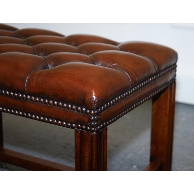 Animal Skin Vintage Chesterfield Hand Dyed Brown Leather Tuffed Footstool For Sale - Image 7 of 18