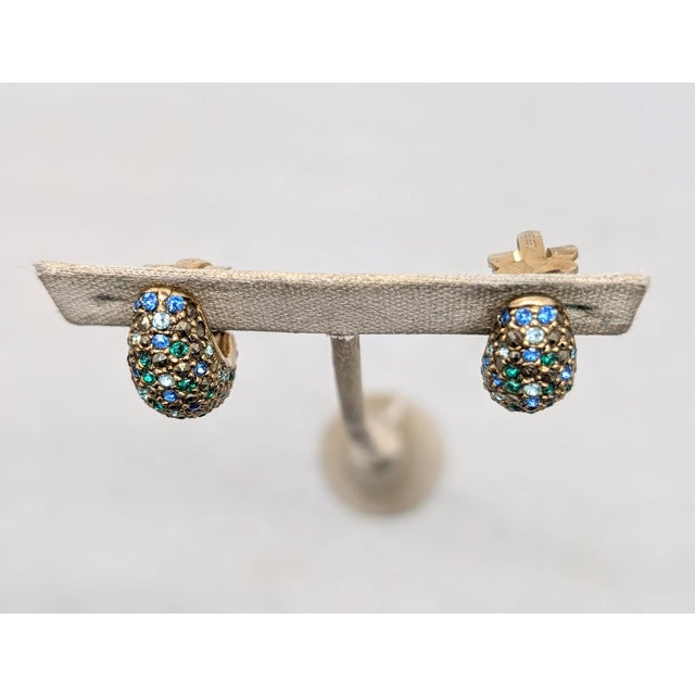 Vintage 1980s Signed Les Bernard Pavé Rhinestone Clip Earrings- 2 Pieces For Sale - Image 9 of 12
