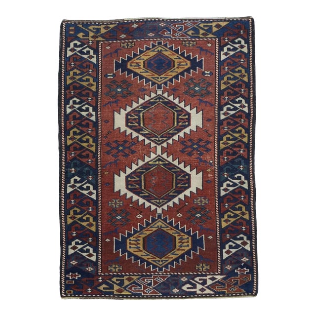 Fine Antique Kuba Wool Rug 2’3” X 3’3” For Sale