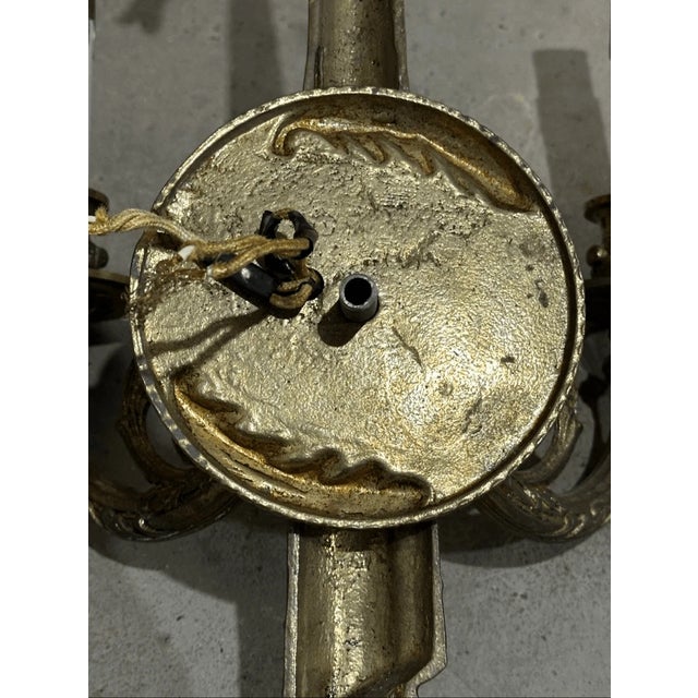 Vintage Neoclassical Style Brass 2 Arm Weird Wall Sconce For Sale In Pittsburgh - Image 6 of 7