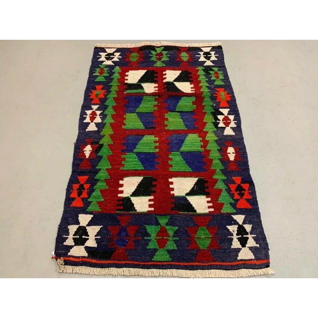 Small Vintage Turkish Square Kilim Rug For Sale - Image 7 of 7