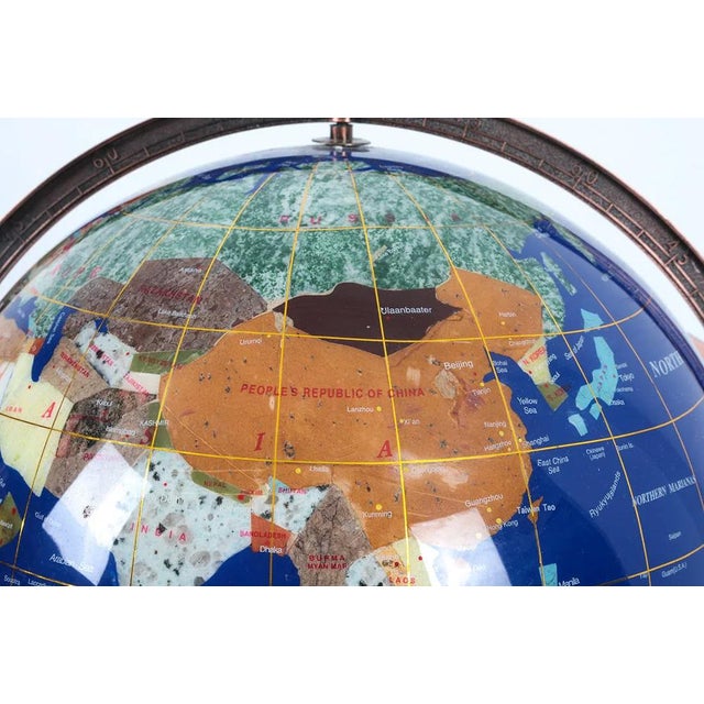 Gem Floor Globe on Copper Stand Semi Precious Lapis Stone For Sale - Image 16 of 17