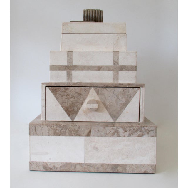 1980s Vintage C.1980's "Monet's" Renoir Tessellated Stone & Wicker, "Behemoth," 4-Tiered Jewelry Box For Sale - Image 5 of 12
