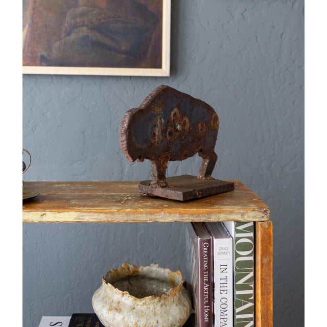 Brown Western Rustic Iron Buffalo Shooting Target Doorstop With Bullet Holes For Sale - Image 8 of 12
