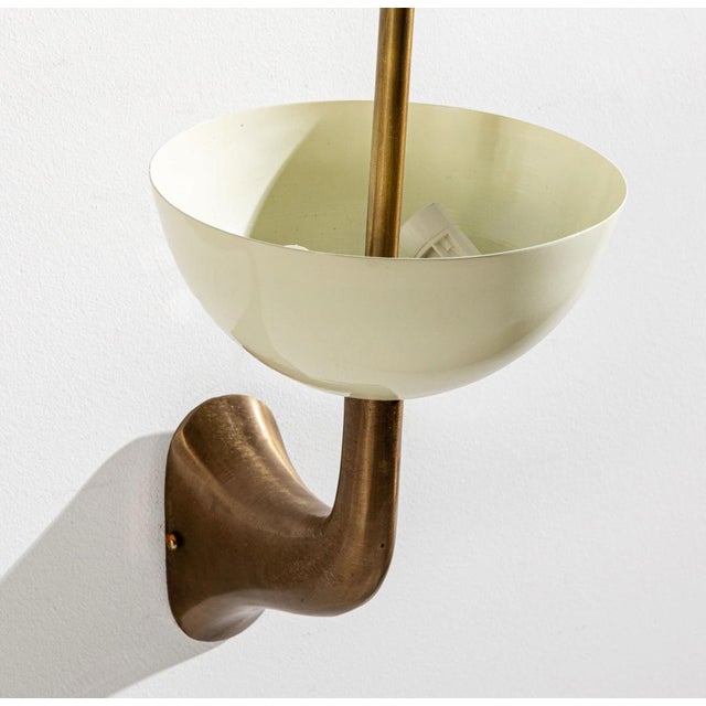 Stilnovo Wall Lamps in Brass with White Aluminum Cups in the style of Stilnovo, 1980s, Set of 2 For Sale - Image 4 of 18