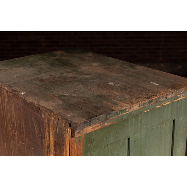 Green Antique Multi-Drawer Industrial Map Cabinet in Original Green Paint For Sale - Image 8 of 14