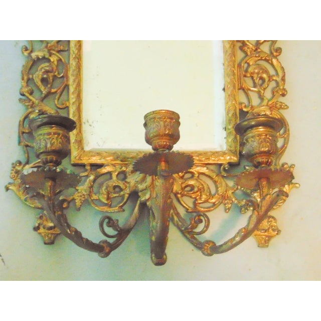 Victorian Gilt Bronze Mirrored Candle Wall Sconces - a Pair For Sale - Image 4 of 5