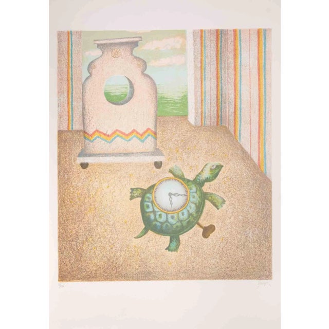 Enrico Benaglia, The Turtle-Clock, Lithograph, 1990s For Sale - Image 3 of 3