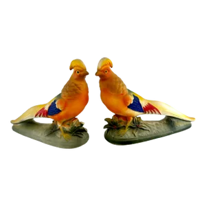Vintage Hand-Painted Mid-Century Japanese Porcelain Bird Figurines, a Pair