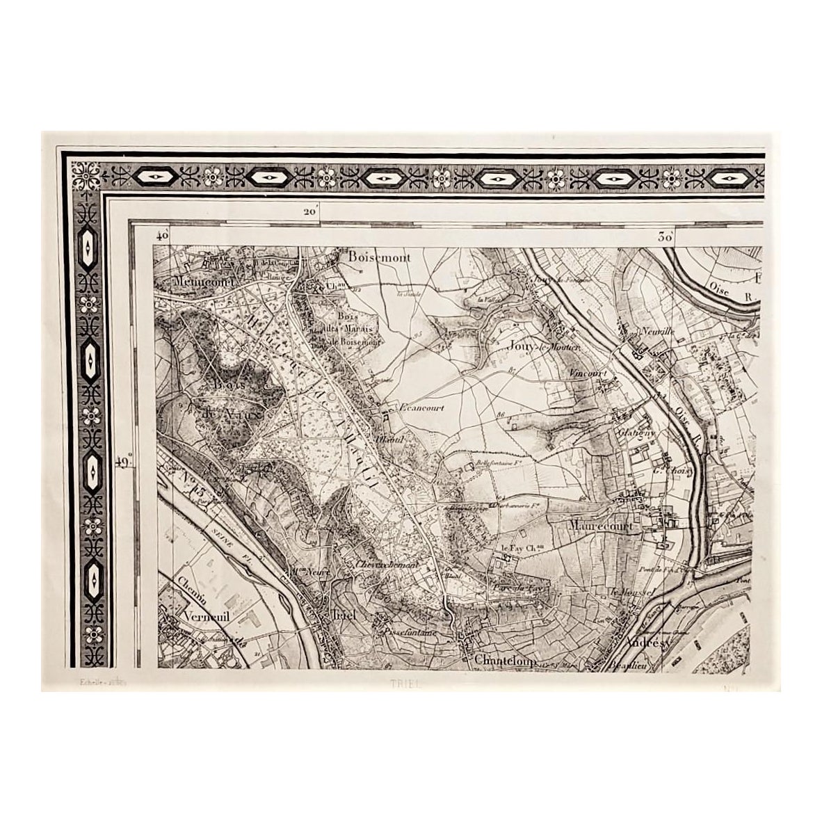 フランスアンティーク　MAP Antique 1800s French Map-Ile De France | Chairish