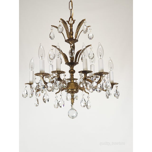 Antique 5 Arm 10 Light Mesmerizing Baroque Brass Cut Lead Crystal Chandelier For Sale - Image 12 of 12